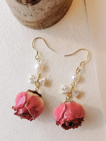 Pressed Flower Earrings - Vintage Rose