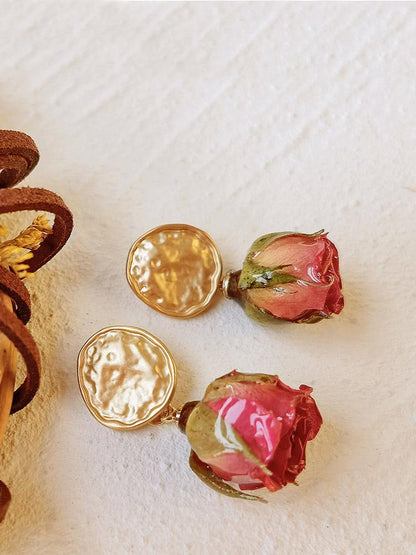 Pressed Flower Earrings - Gold plated Rose