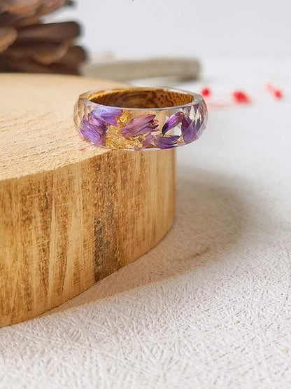 Handmade Dried Flower Inlaid Resin Ring-Purple