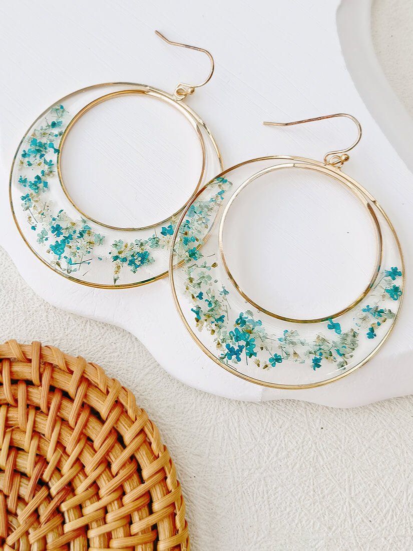 Queen Anne Lace Dried Flowers Large Hoop Earrings