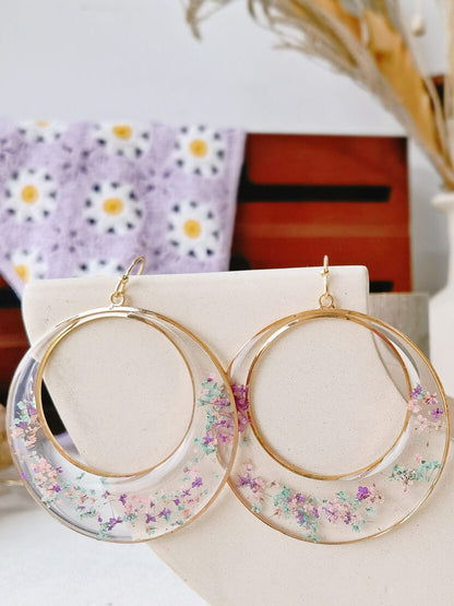 Queen Anne Lace Dried Flowers Large Hoop Earrings