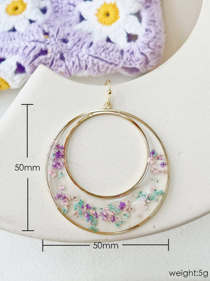 Queen Anne Lace Dried Flowers Large Hoop Earrings