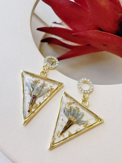 Triangle Handmade Earrings Resin Plant Earrings Small Jewelry Temperament