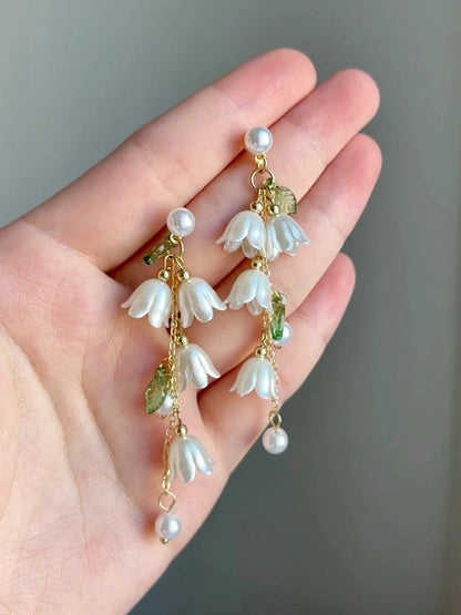 Cute Tassel Earrings - Tulips Bow White Fairy Flowers