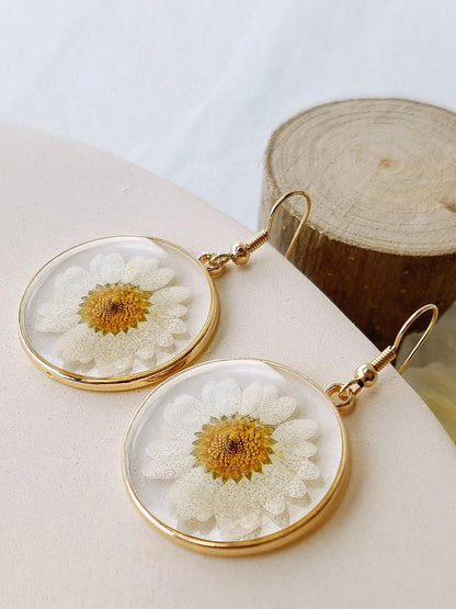 Pressed Flower Earrings - White Daisies