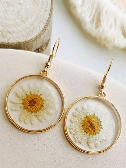 Pressed Flower Earrings - White Daisies