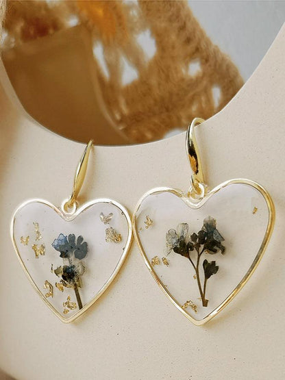 Pressed Flower Earrings - Resin Heart Dried Flower