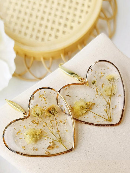 Pressed Flower Earrings - Resin Heart Dried Flower