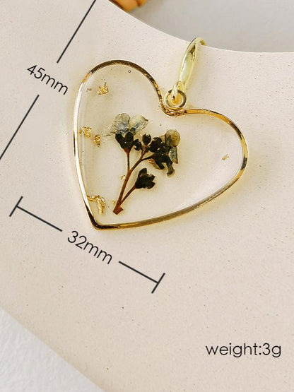 Pressed Flower Earrings - Resin Heart Dried Flower