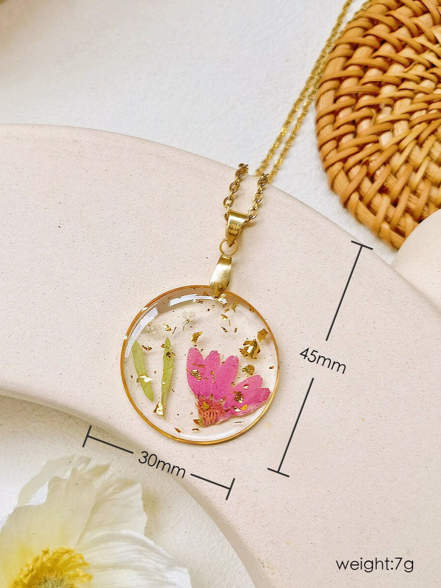 Handmade Birth Flower Bouquet Pressed Resin Pendant Necklaces-February flower