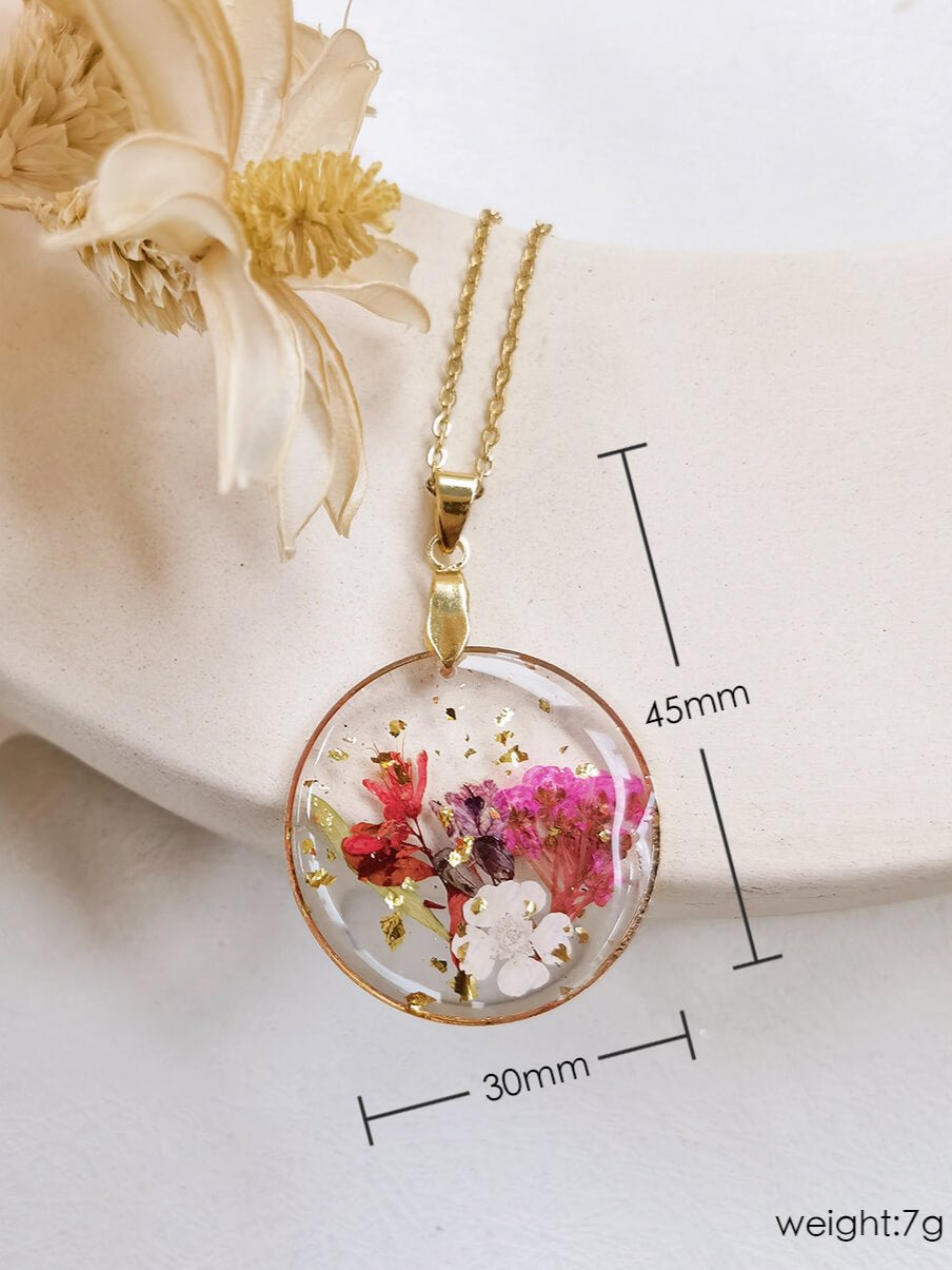 Handmade Birth Flower Bouquet Pressed Resin Pendant Necklaces-April flower