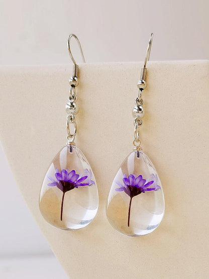 Natural Dahlberg Daisy Dried Flowers of Happiness Water Drop Earrings