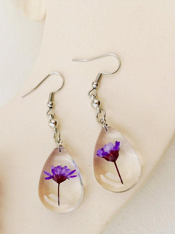 Natural Dahlberg Daisy Dried Flowers of Happiness Water Drop Earrings