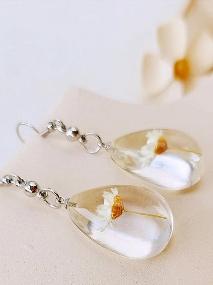 Natural Dahlberg Daisy Dried Flowers of Happiness Water Drop Earrings