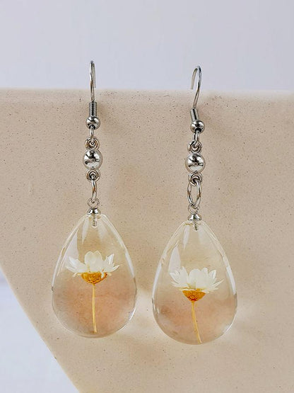 Natural Dahlberg Daisy Dried Flowers of Happiness Water Drop Earrings