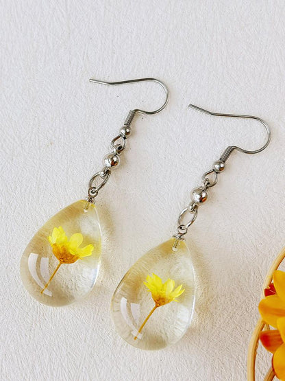 Natural Dahlberg Daisy Dried Flowers of Happiness Water Drop Earrings