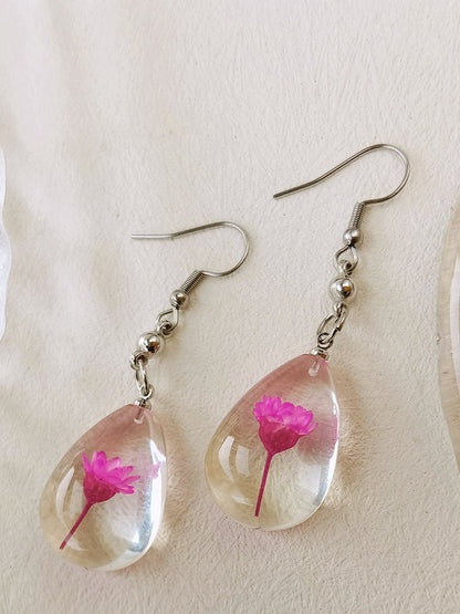 Natural Dahlberg Daisy Dried Flowers of Happiness Water Drop Earrings