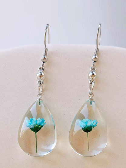 Natural Dahlberg Daisy Dried Flowers of Happiness Water Drop Earrings