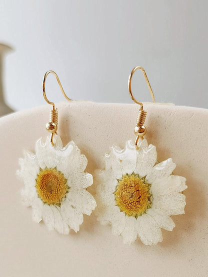 Pressed Flower Drop Earrings - Resin Daisy