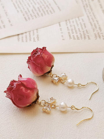 Pressed Flower Earrings - Vintage Rose