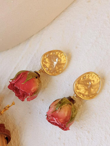 Pressed Flower Earrings - Gold plated Rose