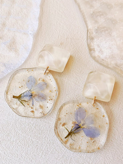 Pressed Flower Earrings - Epoxy Vintage Blue Romantic