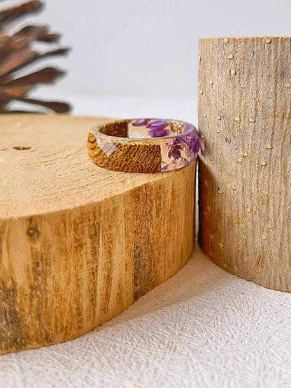 Handmade Dried Flower Inlaid Resin Ring-Purple