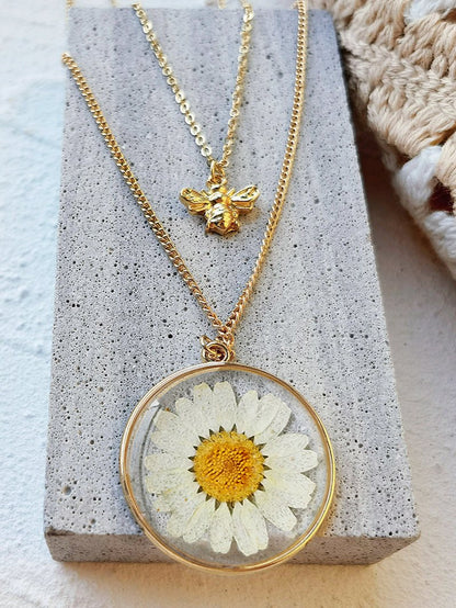 Pressed Flower Necklace - Natural Daisy&Bee