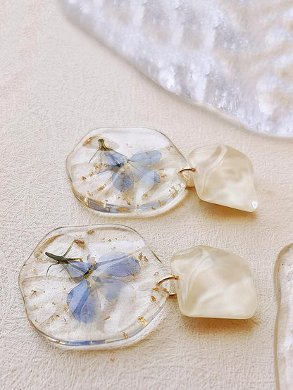 Pressed Flower Earrings - Epoxy Vintage Blue Romantic