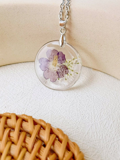 Verbena officinalis Flower Botanical Pendant Circle Necklace