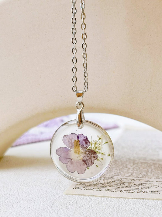 Verbena officinalis Flower Botanical Pendant Circle Necklace