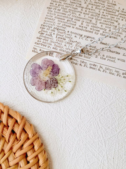 Verbena officinalis Flower Botanical Pendant Circle Necklace