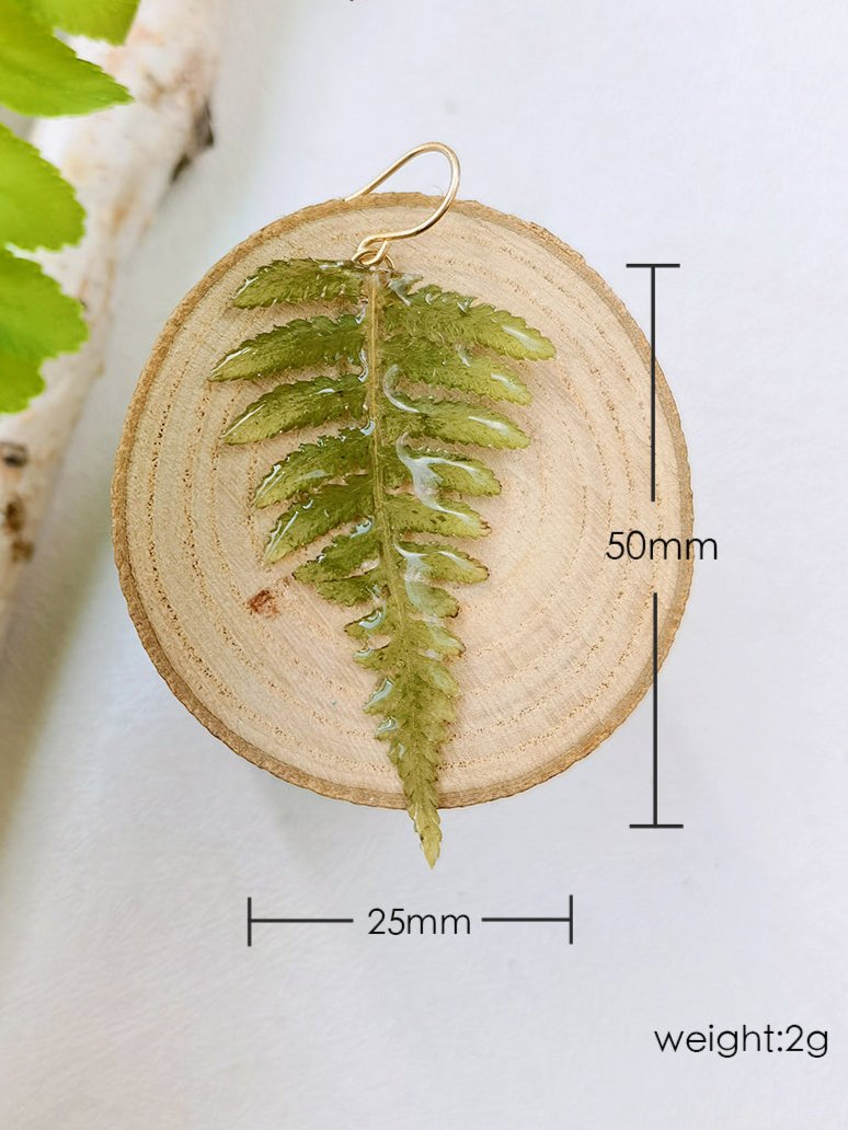 Natural Forest Fern Resin Leaf Botanical Pressed Flower Earrings