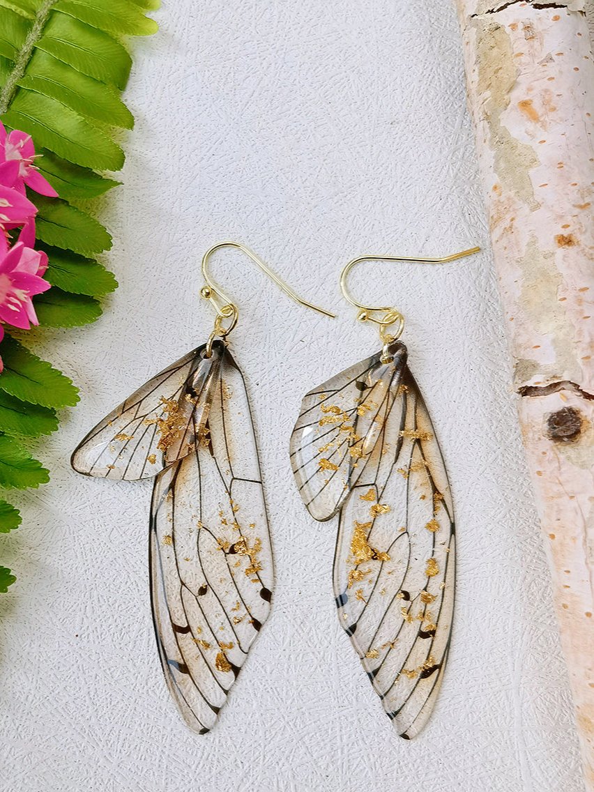 Butterfly Wing Handmade Crystal Gold Foil Earrings