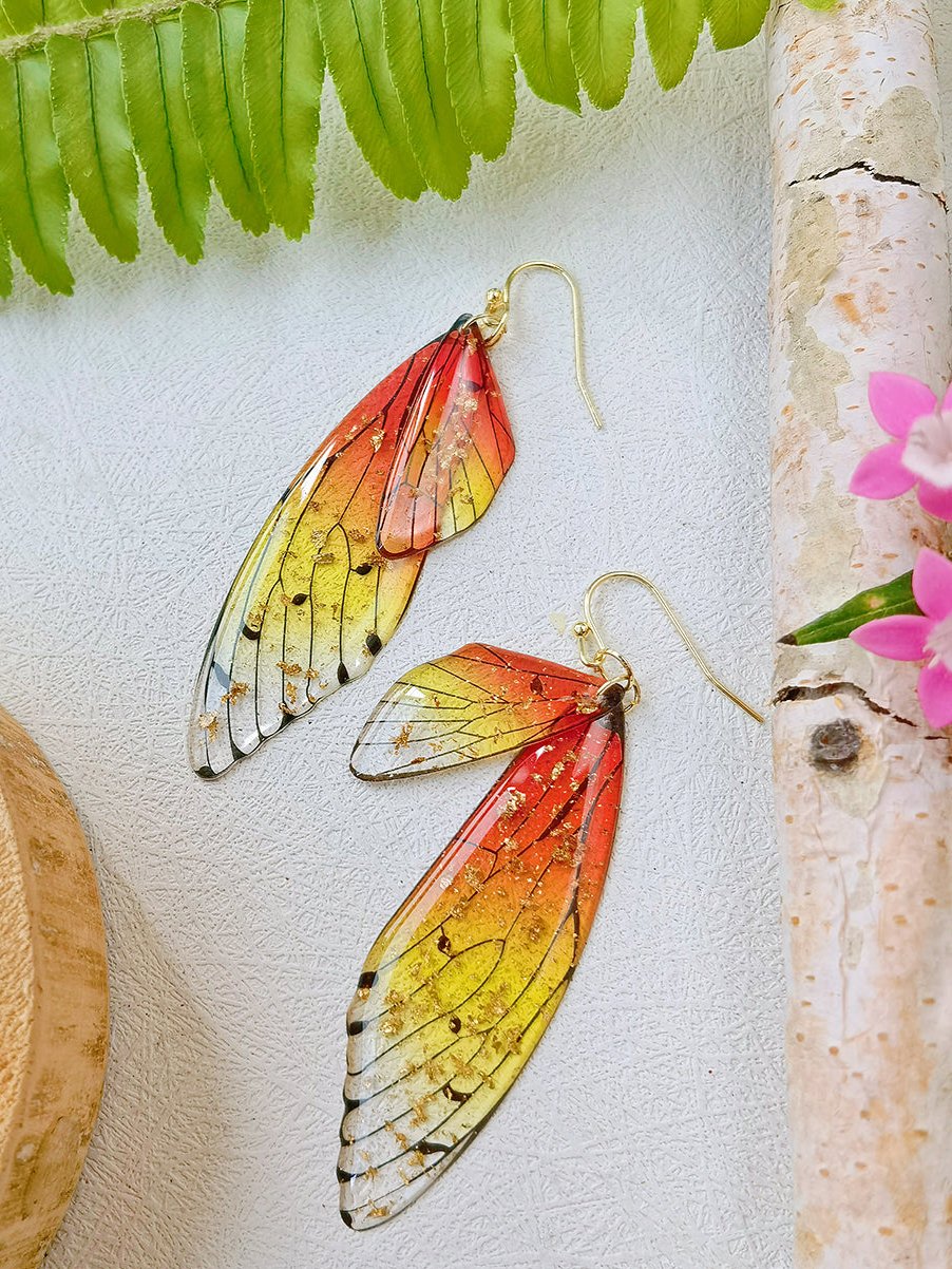 Butterfly Wing Handmade Crystal Gold Foil Earrings