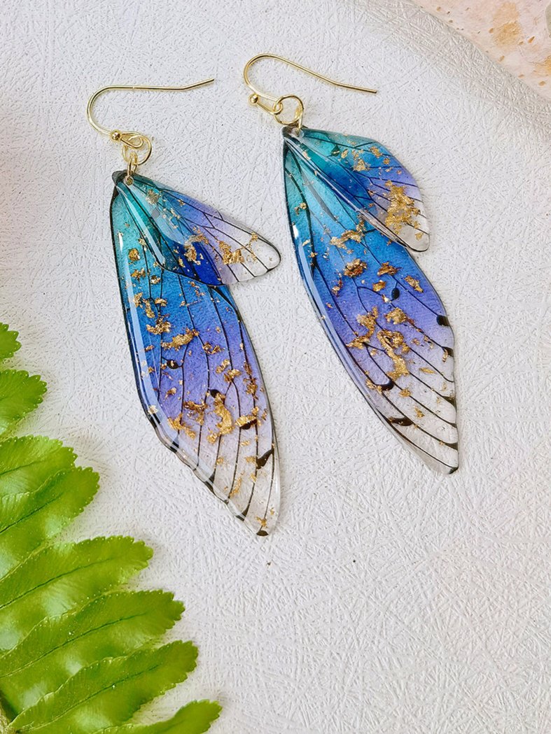 Butterfly Wing Handmade Crystal Gold Foil Earrings