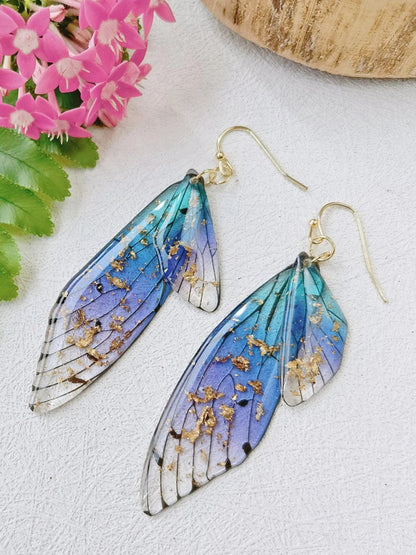 Butterfly Wing Handmade Crystal Gold Foil Earrings