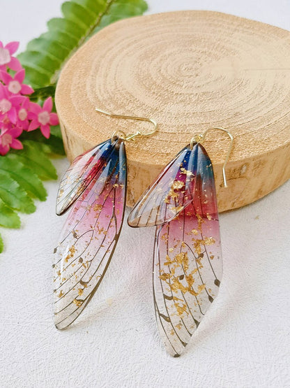 Butterfly Wing Handmade Crystal Gold Foil Earrings