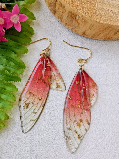 Butterfly Wing Handmade Crystal Gold Foil Earrings