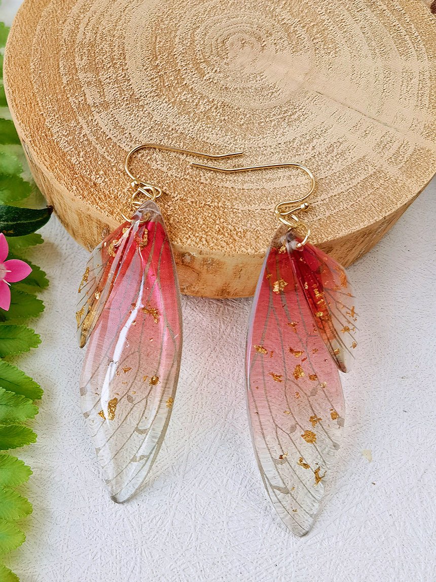 Butterfly Wing Handmade Crystal Gold Foil Earrings