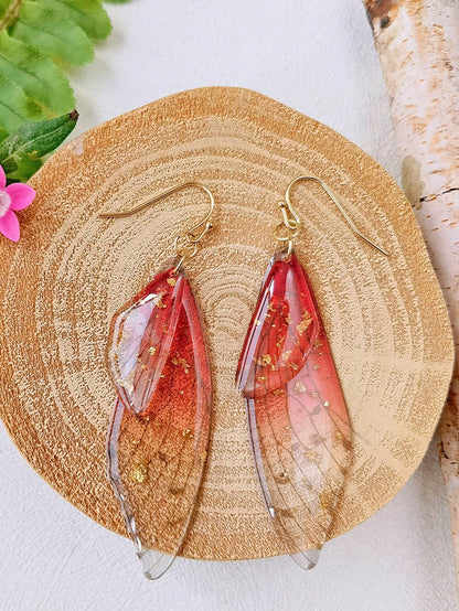 Butterfly Wing Handmade Crystal Gold Foil Earrings