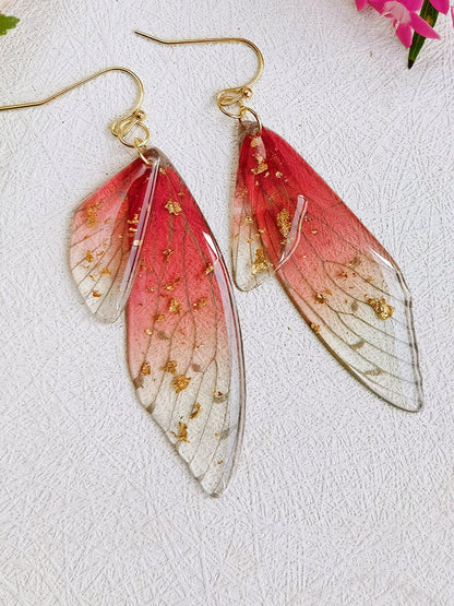 Butterfly Wing Handmade Crystal Gold Foil Earrings