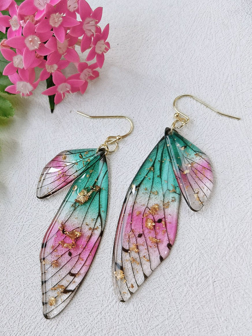 Butterfly Wing Handmade Crystal Gold Foil Earrings