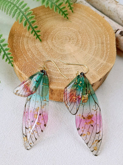 Butterfly Wing Handmade Crystal Gold Foil Earrings