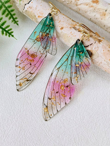 Butterfly Wing Handmade Crystal Gold Foil Earrings