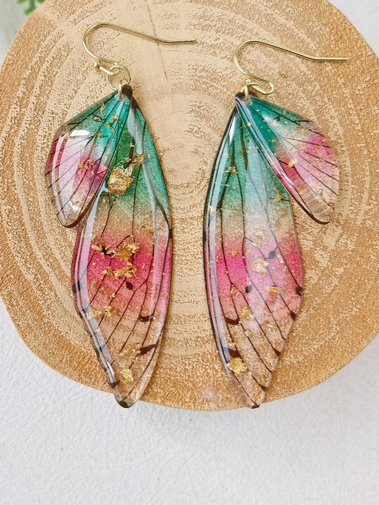 Butterfly Wing Handmade Crystal Gold Foil Earrings