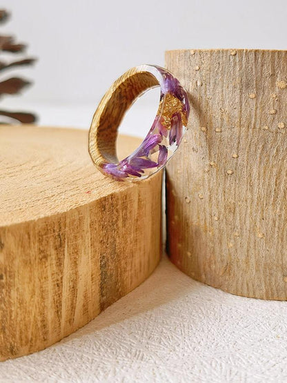 Handmade Dried Flower Inlaid Resin Ring-Purple