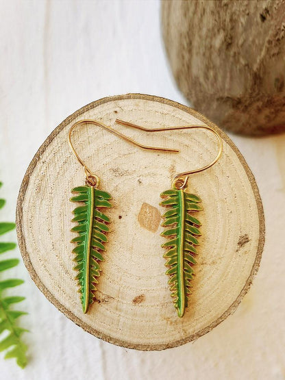 Pressed Flower Earrings - Natural Forest Fern Resin Leaf Botanical