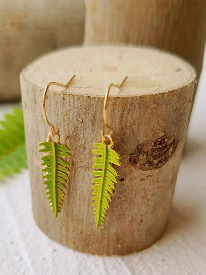 Pressed Flower Earrings - Natural Forest Fern Resin Leaf Botanical