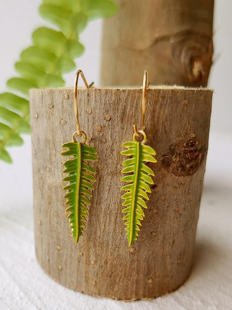 Pressed Flower Earrings - Natural Forest Fern Resin Leaf Botanical